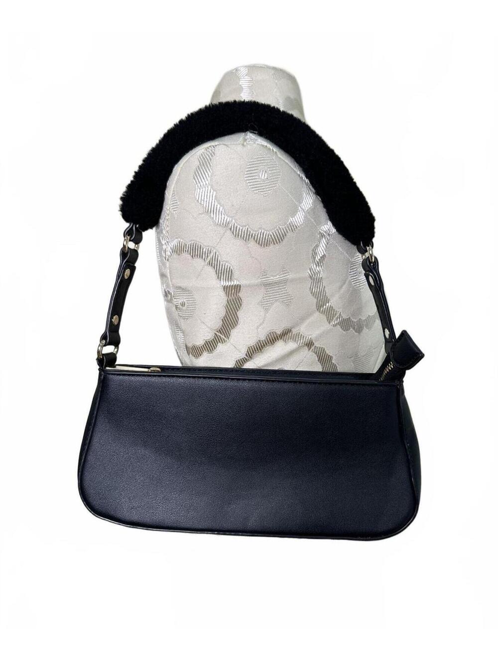 Mali & Lili Black Faux Leather Shoulder Bag with Shearling Strap